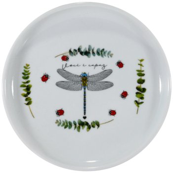 Prato De Sobremesa Porcelana Decorado 19cm Libélula